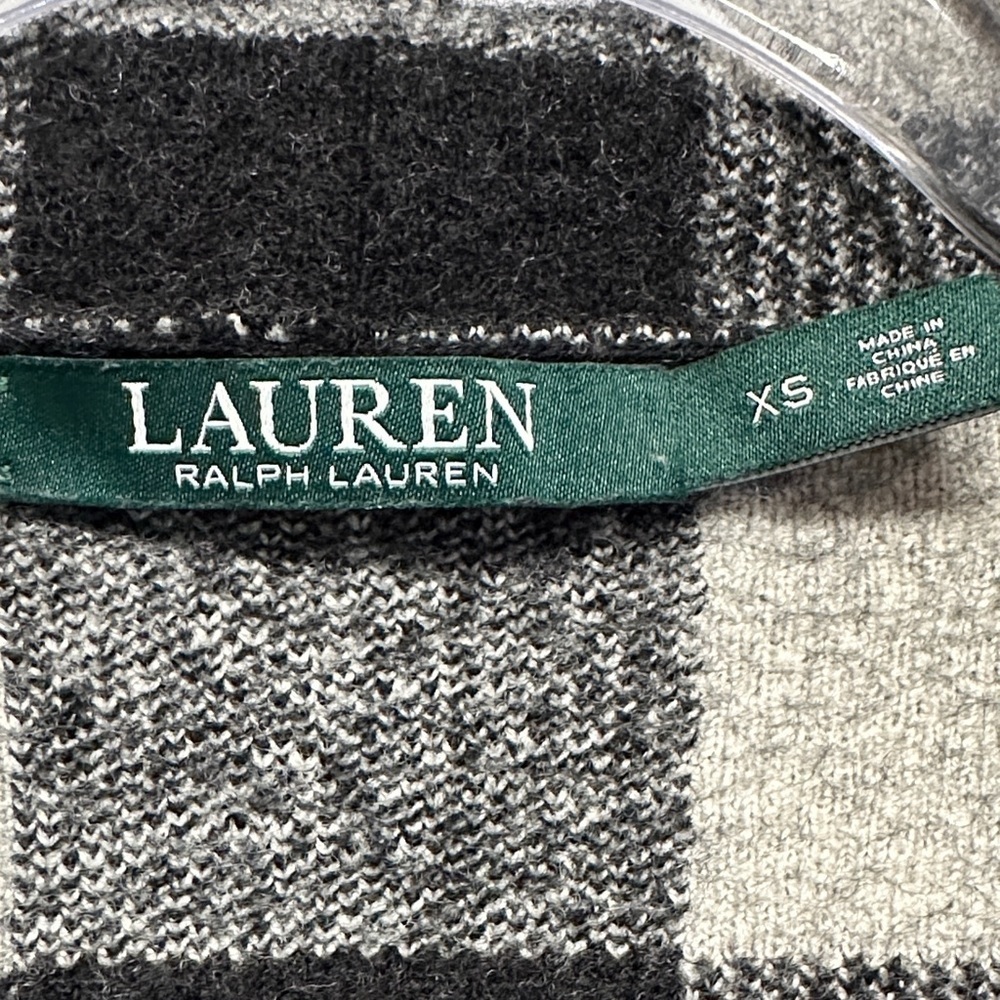 Lauren Ralph Lauren Buffalo Plaid Wool Open Waterfall Cardigan XS EUC - Picture 3 of 5